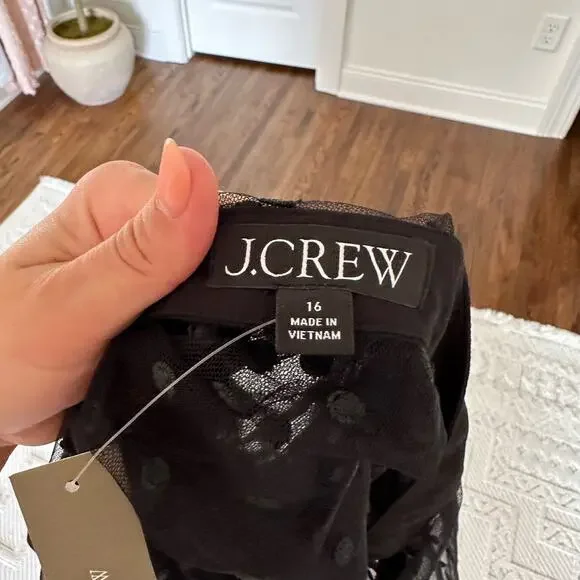 NWT J. Crew Tie-Neck Long Sleeve Top in Dotted Tulle Black 16 $148 - Picture 11 of 12